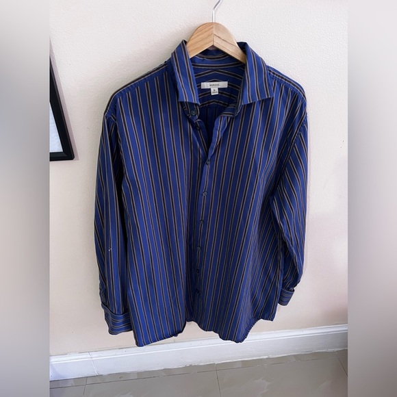 Men’s Button Down Dress Shirt - Size XL blue / brown stripes shirts - Picture 1 of 15